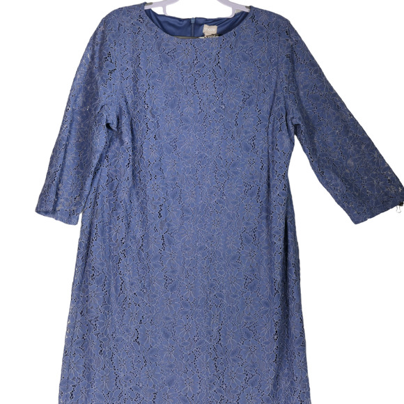 Chicos Blue Sheath Dress Women Size 2.5 14 Lace Overlay Lined Boho Career - Picture 3 of 8